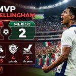 Cầu thủ Jude Bellingham ăn mừng bàn thắng và nhận danh hiệu MVP với cú đúp trong trận Anh thắng Mexico 3-2 tại World Cup 2026.